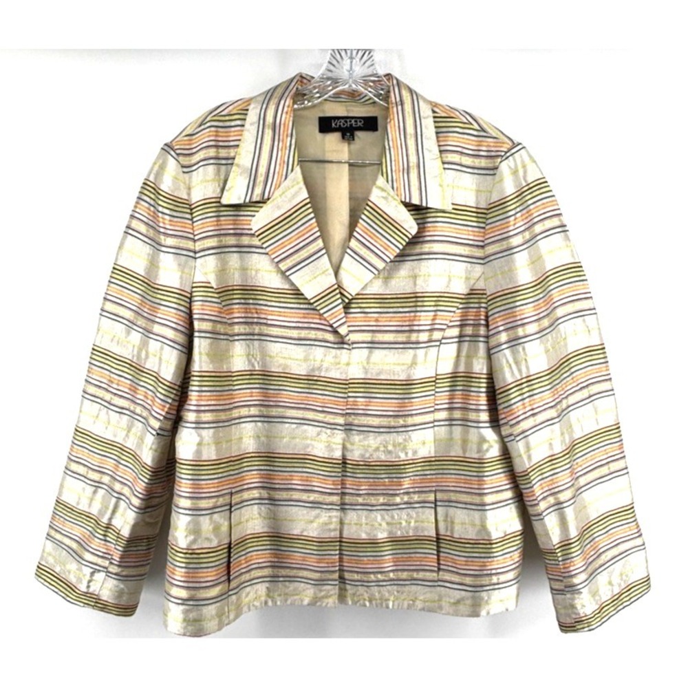 Kasper Silk Blend Jacket  Sz 18 Blazer Ivory 3/4 Sleeve Career Professional